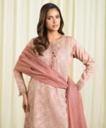 Cotton Jacquard Embroidered Pink 3 Piece Suit