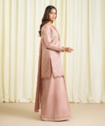 Cotton Jacquard Embroidered Pink 3 Piece Suit - Image 3