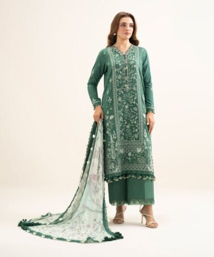 Dobby Embroidered Green 3 Piece Suit