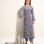 Dobby Embroidered Purple 3 Piece Suit