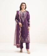 Lawn Embroidered Purple 3 Piece Suit