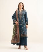 Cotton Embroidered Blue 3 Piece Suit - Image 2