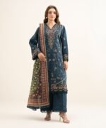 Cotton Embroidered Blue 3 Piece Suit - Image 2