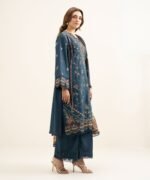Cotton Embroidered Blue 3 Piece Suit - Image 3