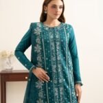 Fine Cotton Satin Embroidered Green 3 Piece Suit