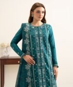 Fine Cotton Satin Embroidered Green 3 Piece Suit