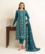 Fine Cotton Satin Embroidered Green 3 Piece Suit - Image 2