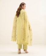 Fine Cotton Satin Embroidered Yellow 3 Piece Suit - Image 4