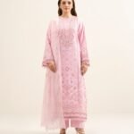 Cotton Jacquard Embroidered Pink 3 Piece Suit