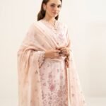 Cotton Jacquard Embroidered Pink 3 Piece Suit
