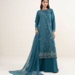 Textured Lawn Green Embroidered 3 Piece Suit