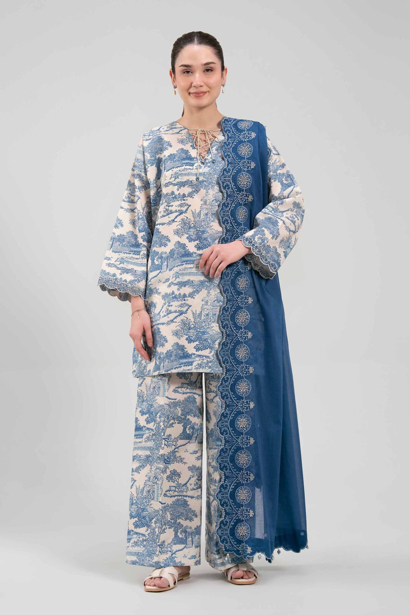 42601268-_2_eaf4a0f5-cb4a-472a-b2b2-e4101296cdb3.jpg 3 Piece - Printed Embroidered Suit - 42601268 - Image 1