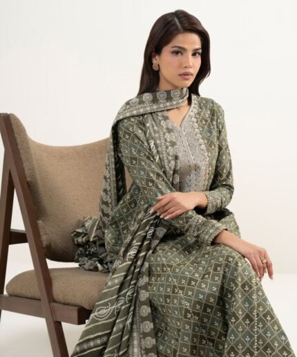 Lawn Green Embroidered 3 Piece Suit