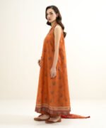Lawn Embroidered Orange 3 Piece Suit - Image 3