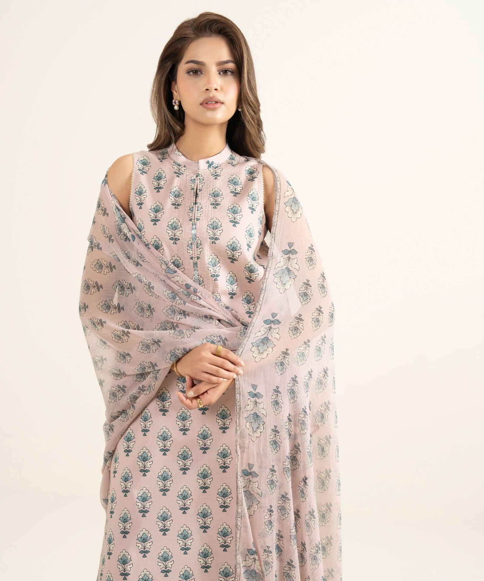 DYS26V167BAT_1 Lawn Embroidered Pink 3 Piece Suit - Image 1