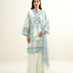 Lawn Embroidered Blue 3 Piece Suit
