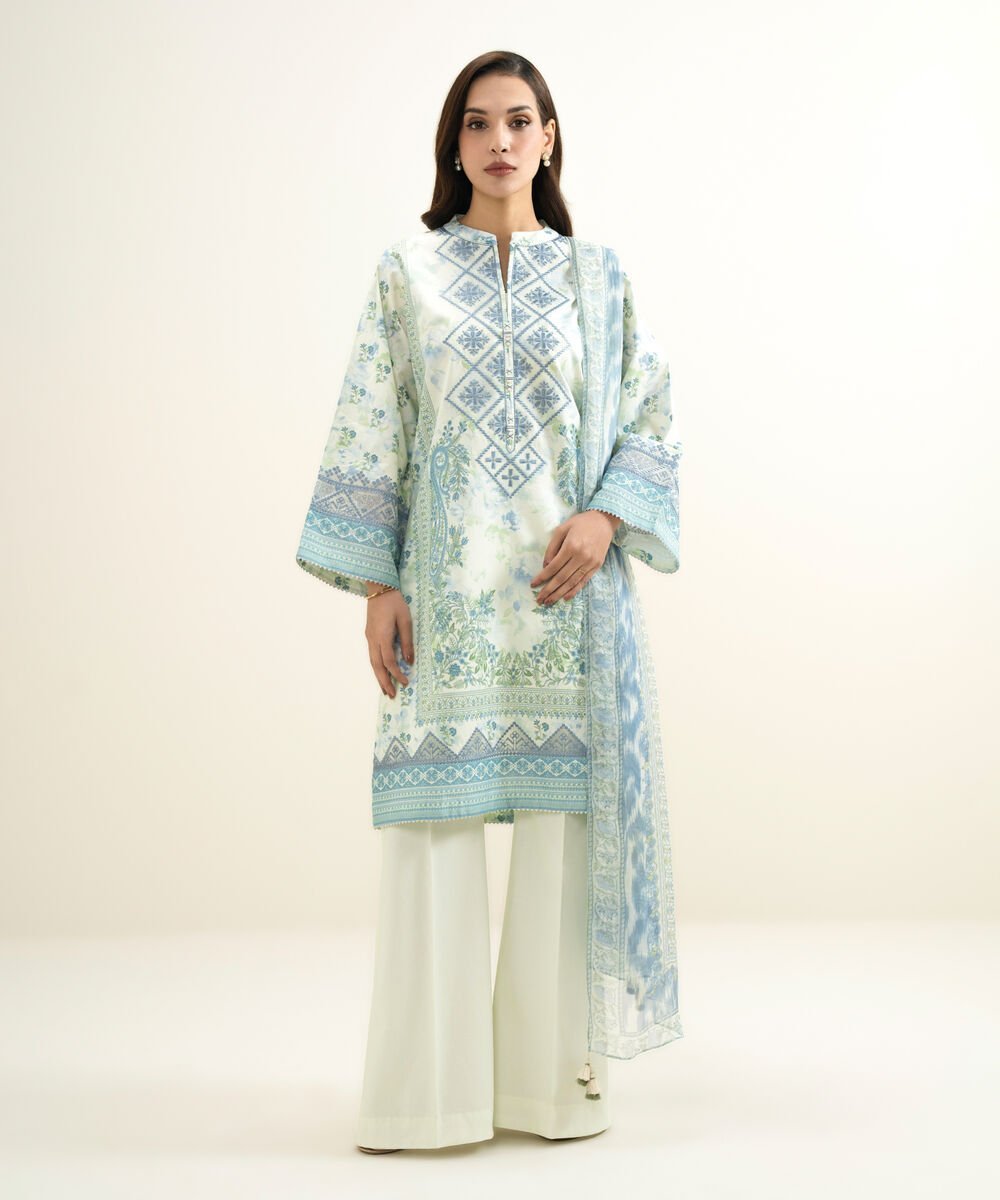 DYS26V189BAT_2-1.jpg Lawn Embroidered Blue 3 Piece Suit - Image 1