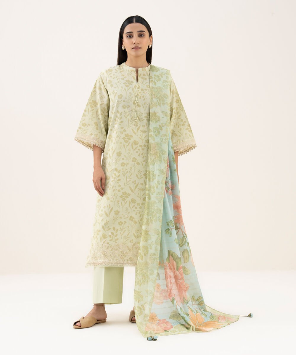 EDYS26V0121B_1 Zari Lawn Embroidered Multi 3 Piece Suit - Image 1