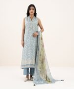 Zari Lawn Embroidered Blue 3 Piece Suit