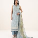 Zari Lawn Embroidered Blue 3 Piece Suit