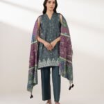 Zari Lawn Embroidered Grey 3 Piece Suit