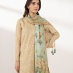 Zari Lawn Embroidered Beige 3 Piece Suit