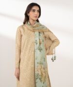 Zari Lawn Embroidered Beige 3 Piece Suit