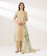 Zari Lawn Embroidered Beige 3 Piece Suit - Image 2