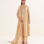 Textured Lawn Embroidered Beige 3 Piece Suit