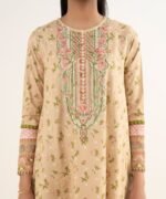 Textured Lawn Embroidered Beige 3 Piece Suit - Image 4