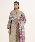 Textured Lawn Printed Beige 3 Piece Suit