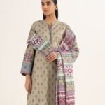 Textured Lawn Printed Beige 3 Piece Suit