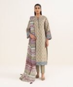 Textured Lawn Printed Beige 3 Piece Suit - Image 2