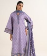 Textured Lawn Printed Purple 3 Piece Suit - Image 2