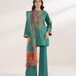 Cotton Embroidered Green 3 Piece Suit