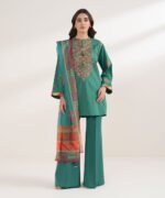 Cotton Embroidered Green 3 Piece Suit