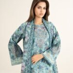 Lawn Embroidered Blue 3 Piece Suit