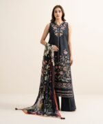 Textured Lawn Embroidered Black 3 Piece Suit - Image 2