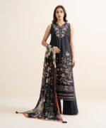 Textured Lawn Embroidered Black 3 Piece Suit - Image 2