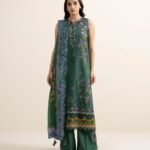 Textured Lawn Embroidered Green 3 Piece Suit