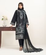 Cotton Net Embroidered Black 3 Piece Suit