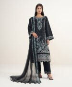 Cotton Net Embroidered Black 3 Piece Suit - Image 4