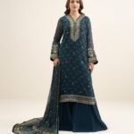 Blended Chiffon Embroidered Green 3 Piece Suit