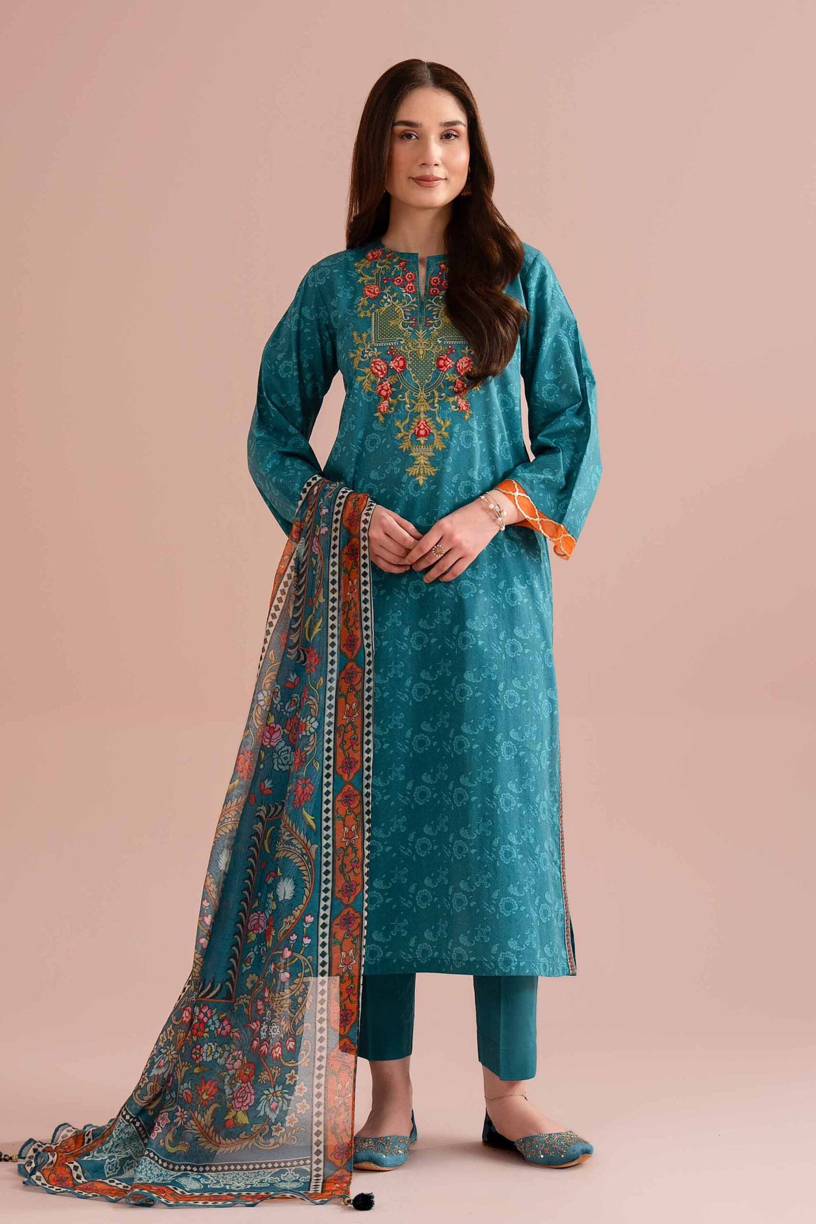 PE26-328-_6.jpg 3 Piece - Printed Embroidered Suit - PE26-328 - Image 1