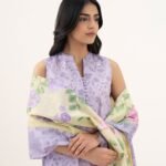 Zari Lawn Embroidered Purple 3 Piece Suit