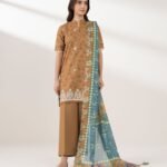 Zari Lawn Embroidered Brown  3 Piece Suit
