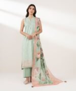 Zari Lawn Embroidered Green 3 Piece Suit