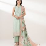Zari Lawn Embroidered Green 3 Piece Suit