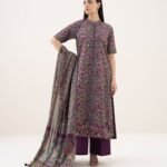 Cotton Printed Purple 3 Piece Suit