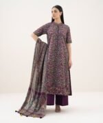 Cotton Printed Purple 3 Piece Suit